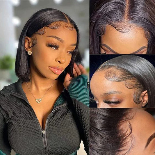 13X4 Lace Front Wig Pre Plucked Human Hair Wigs For Women Wigs Short Straight Bob Wigs Remy Brazilian Human Hair Wigs Sale 180%