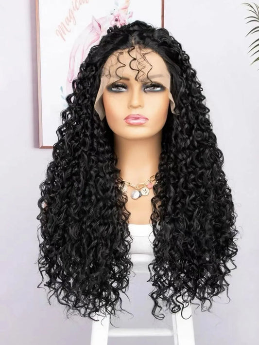 Long Loose Curly Deep Wave Lace Front Wig - Heat Resistant Synthetic Middle Part Wig for Women