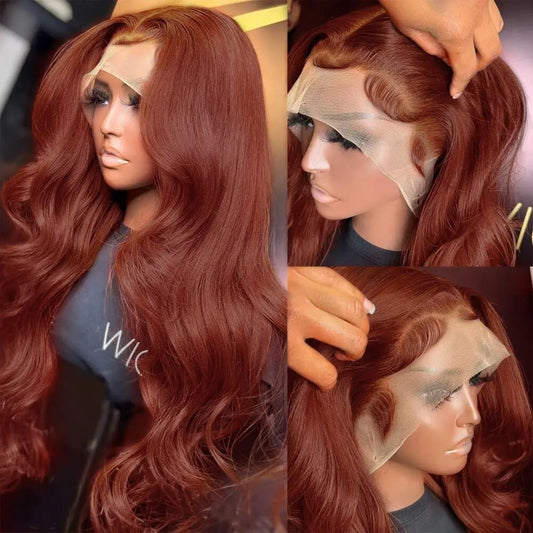 Reddish Brown Lace Front Human Hair Wigs Body Wave 13x6 HD Lace Frontal Wig Preplucked Dark Red Brown 13x4 Lace Front Wig OnSale