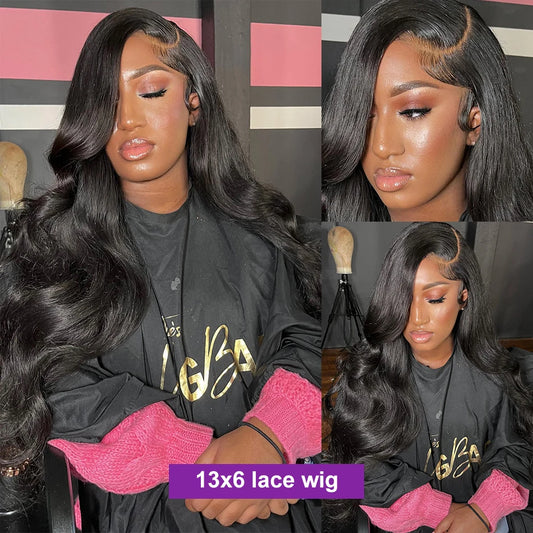 300% High Density 13x6 HD Transparent Body Wave Lace Frontal Human Hair Wig 30 40 Inch 13x4 Lace Front Wig PrePlucked For Women