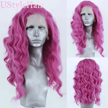 UStyleHair Hot Pink Lace Wig Long Body Wave Lace Front Wig for Women Girls Natural Hairline Heat Resistant Synthetic Hair Daily