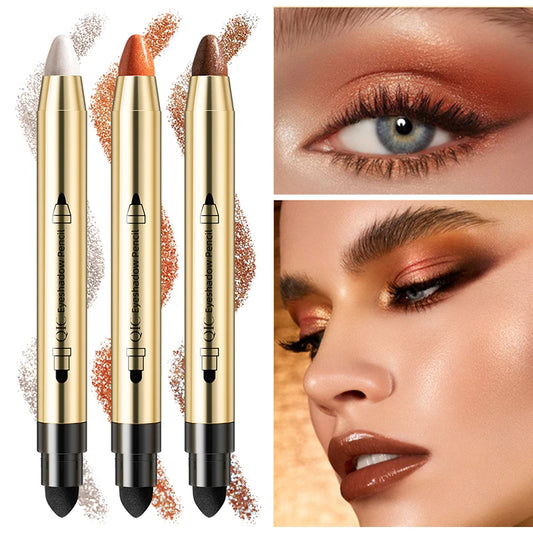 Double End Glitter Eye shadow Stick Pencil Eyeshadow Makeup Highlighter Waterproof  Shimmer Base Primer Eyebrow