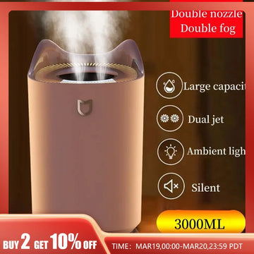 3000Ml Dual Jet Air Humidifier Large Capacity Atomizer Ultrasonic Aroma Diffuser Cool Mist Maker Air Humificador Purifier