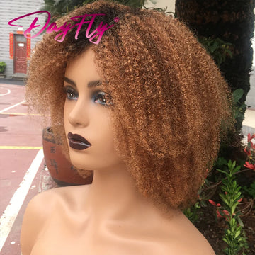 Ombre Kinky Curly Wig Curly Human Hair Wig With Bangs For Women Colored Brazilian Hair Wig T1b 30 99j 150% Machine Made Wig