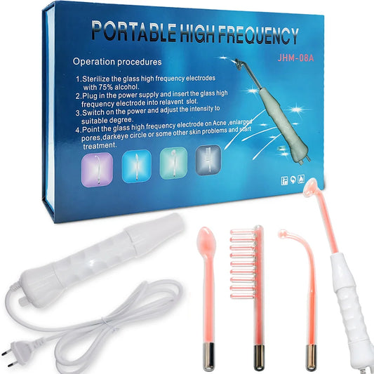 4 In 1 Portable High Frequency Electrotherapy Beauty Device Spot Remover Facial Skin Care Spa Derma 4 Violet Ray Wand
