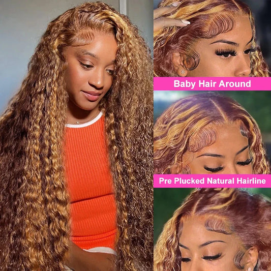 Cosdelu 30 40 Inch Curly Highlight 13x4 Lace Front Human Hair Deep Wave 13x6 Lace Frontal Wig Brazilian 250% For Women