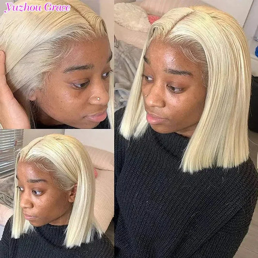 5x5 613 Blonde Bob Hair Wig Human Hair Lace Frontal Wig Brazilian Straight Bob Wig Lace Front Human Hair Wig for Women
