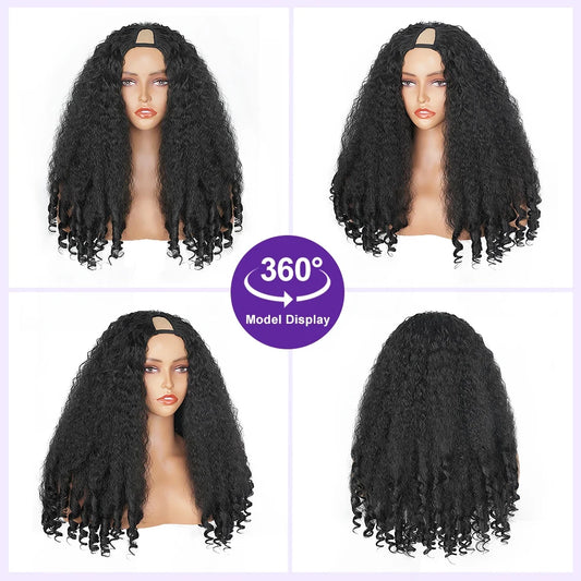 Afro Kinky Straight V Part Wigs with Bouncy Curls Soft Curly Full Machine Synthetic Glueless Wigs for Women Clip in Half Wigs