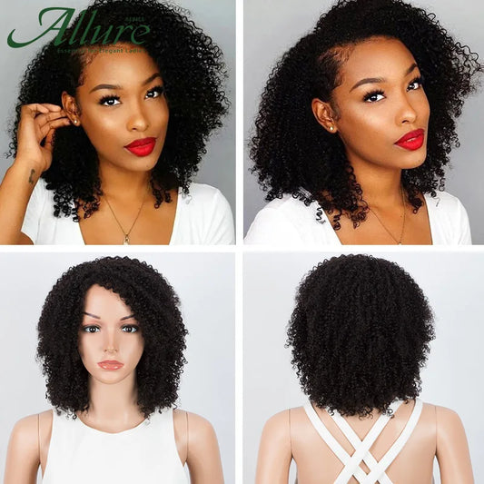 Short Black Afro Kinky Curly Human Hair Wigs For Women Curly Bob Wear to Go Glueless Wigs Brown Hair Wigs With Highlights Allure