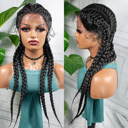 Synthetic Lace Wigs Braided Wigs with Baby Hair Long 26 Inches Box Braids Wig for Black Women Lace Front  Afro Hair Wigs
