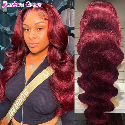 99j Burgundy Lace Front Human Hair Wig 4x4 Pre Plucked Transparent Lace Colored Body Wave 13x4 Hd Lace Frontal Wigs For Women