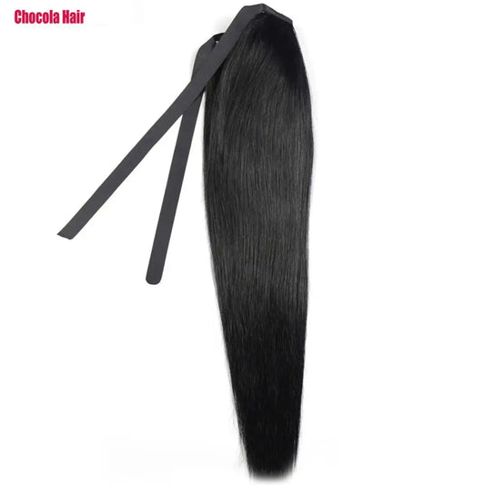 Chocola 16"-18" 60g Brazilian  Remy Hair Ribbon Ponytail Clip In 100% Human Hair Extensions Horsetail Stragiht