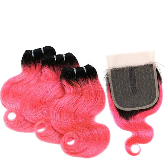 Human Hair Body Wave 3 Bundles With Closure Brazilian Remy Blonde Short Bob Wig Style 50g per bundle 100% Natural Human Hair