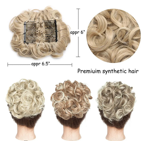 S-noilite Synthetic LARGE Comb Clip In Curly Hair Extension Chignon Hair Pieces Women Updo Cover Hairpiece Extension Hair Bun