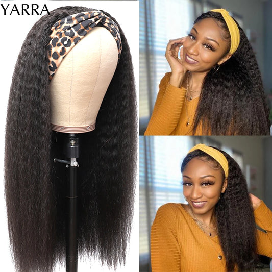 Yarra Kinky Straight Headband Wig Human Hair 10-30 Inch Yaki Headband Wigs For Women Human Hair Gluless Brazilian 180% Wigs
