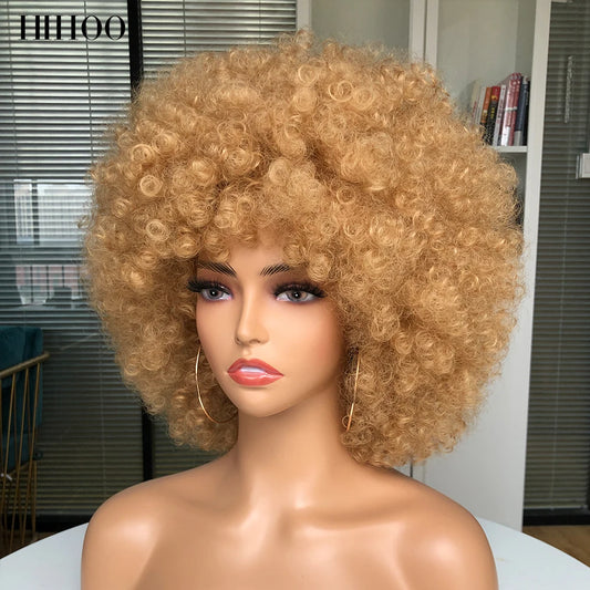 Short Hair Afro Kinky Curly Wig With Bangs Women's wigs Cosplay Blonde Wig Pink Synthetic Wig Halloween Black Wig Blue Red Brown