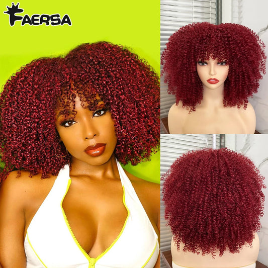 Short Hair Afro Kinky Curly Wigs With Bangs For Black Women Blonde African Synthetic Ombre Glueless Cosplay Wig High Temperature