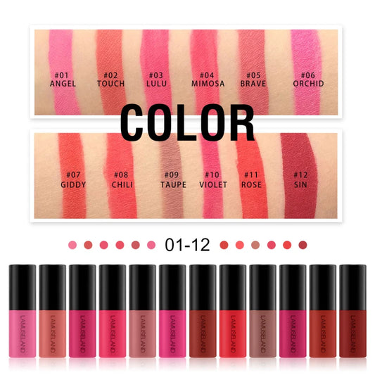 LAMUSELAND Matte Mini Lip Glaze Velvet Air Sexy Red Liquid Lipstick Lasting Waterproof No-stick Cup No Fading Lip Gloss Cosmetic