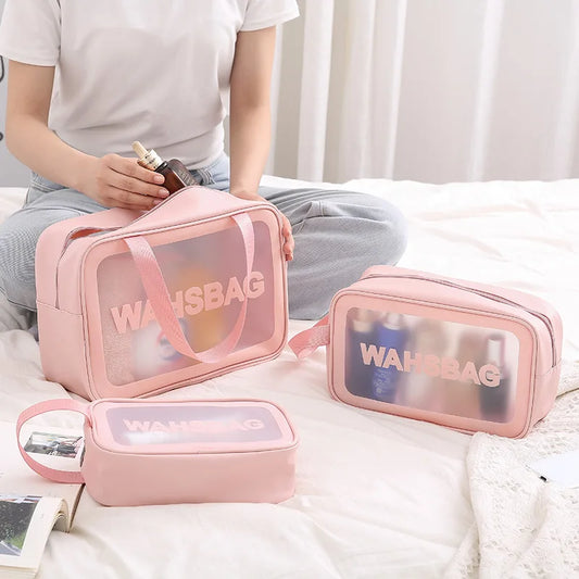 PU Women Travel Storage Bag Cosmetic Bag Makeup Bag Travel Organizer Bags Waterproof Washbag Transparent Cosmetic Cases