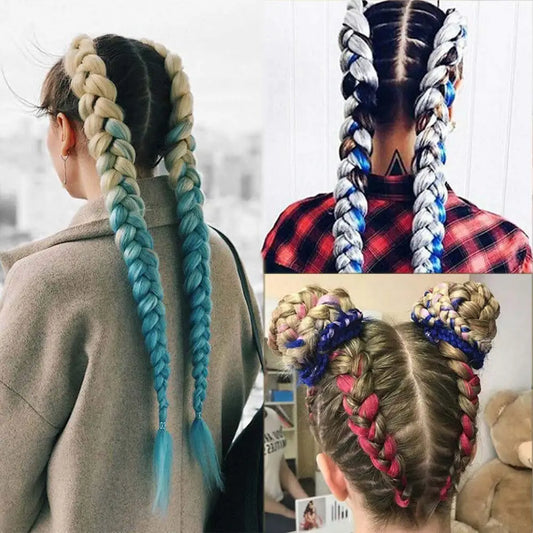 Black Star Jumbo Braids Long Ombre Jumbo Synthetic Braiding Hair Crochet Blonde Pink Blue Gray 24 Inch Hair Extensions for Women