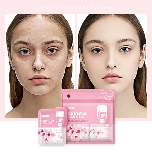 LAIKOU 7pcs Japan Sakura Mud Face Mask Cleansing Whitening Moisturizing Oil-Control Anti-Aging Clay Mask Packs Facial Skin Care