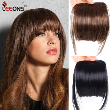 Natural Straight Synthetic Blunt Bangs High Temperature Fiber Brown Women Clip-In Full Bangs With Fringe Of Hair 6 Inch Leeons