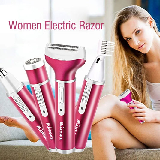 4 In 1 Women Electric Shaver 4 In 1 Rechargeable Cordless Waterproof Lady Epilator Personal Groomer Trimmer Body Hair Removal