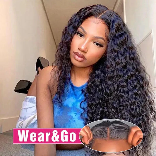 Wear and Go Glueless Deep Wave 4x4 Lace Front Wig Human Hair Wig For Women Human Pre Plucked Natural Hair Wigs Brazilian Remy
