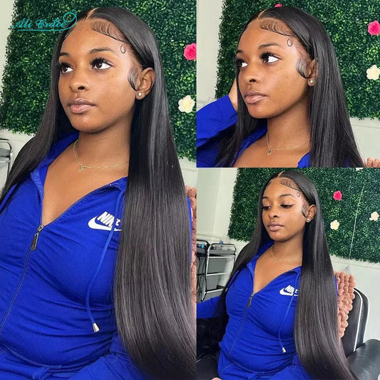 Ali Grace Straight Human Hair Wigs 5x5 Glueless Lace Closure Wig 180% Density PrePlucked Hairline 13x4 Lace Front Human Hair Wig