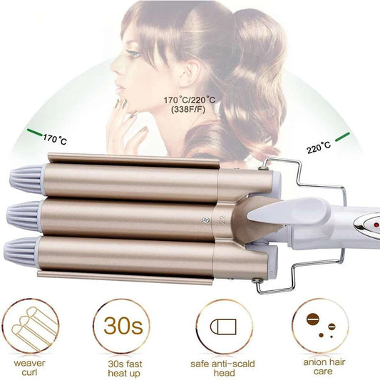 Curling Iron Wand 3 Barrel Nano Titanium Ceramic Coating Tourmaline Triple Barrels Beach Hair Waver Curler For Deep Waves
