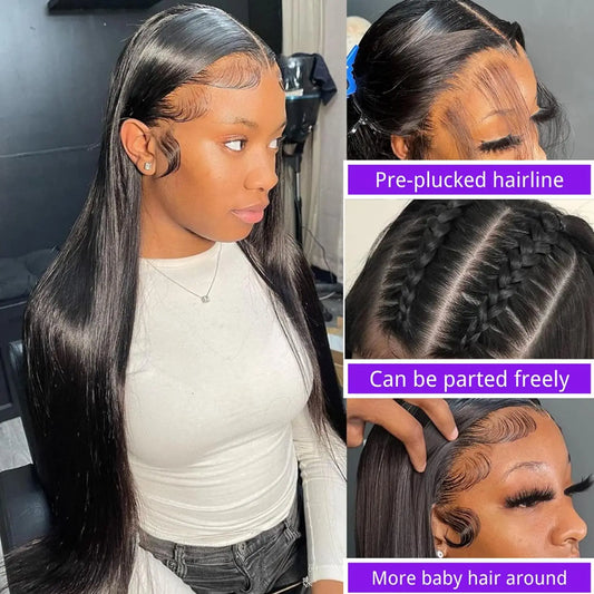 30 inch 13x6 Straight Frontal Wig Human Hair 13x4 HD Transparent Lace Front Wig Pre Plucked Brazilian Straight Wigs Glueless Wig