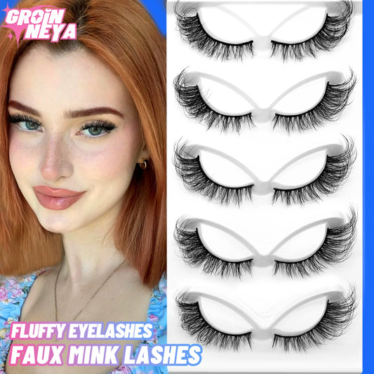 GROINNEYA Natural Lashes 5 Pairs Cat Eye Lashes Faux Mink Eyelashes Winged End Eye Elongated Eyelashes Natural Look Makeup Cils
