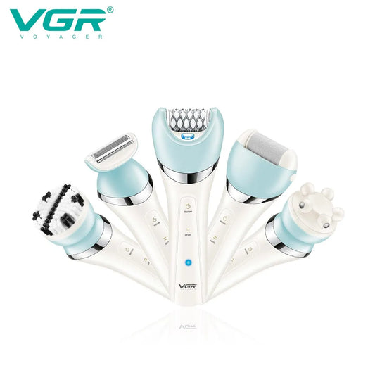 VGR Epilator 5 In 1 Electri Women Epilator Female Shaver Leg Body Hair Remover Lady Bikini Trimmer Facial Cleaning Massage V-703