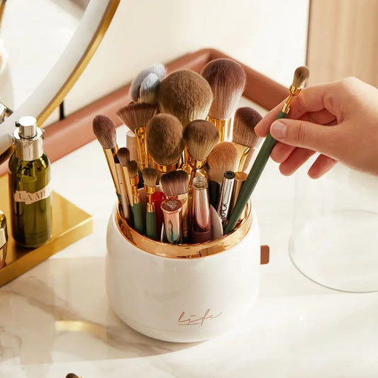 1pc Large 360° Rotating Makeup Brush Storage Box,Portable Desktop Cosmetic Organizer Lipstick Eyebrow Pencil Eye Shadow Holder