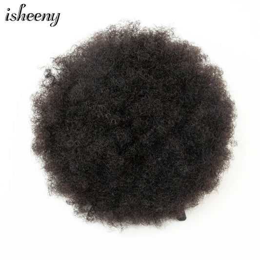 Afro Kinky Curly Ponytail Buns Chignon Human Hair Extensions Afro Puff Drawstring Curly Ponytail Remy Human Hair For Black Women