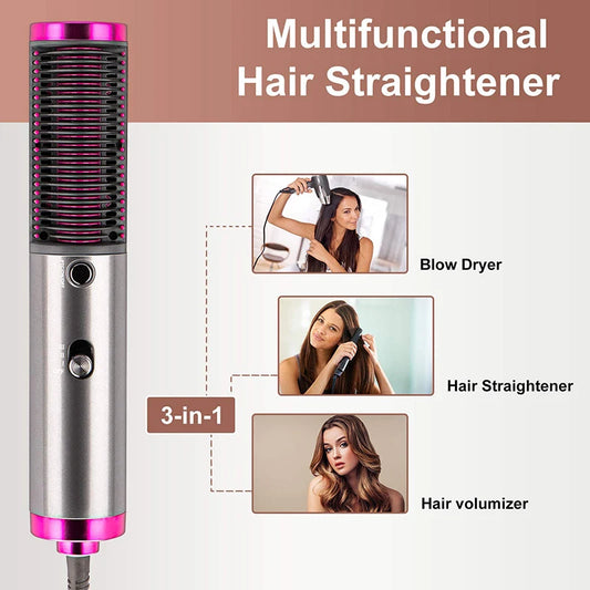 3 In 1 Electric Hair Comb Women's Styling Toot Set Negative Ion Hot Air Dryer Straightener Curler Hair Brush