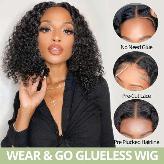 Glueless Wigs Human Hair preplucked Wear And Go 4x4 Deep Curly Short Bob Wigs For Black Women