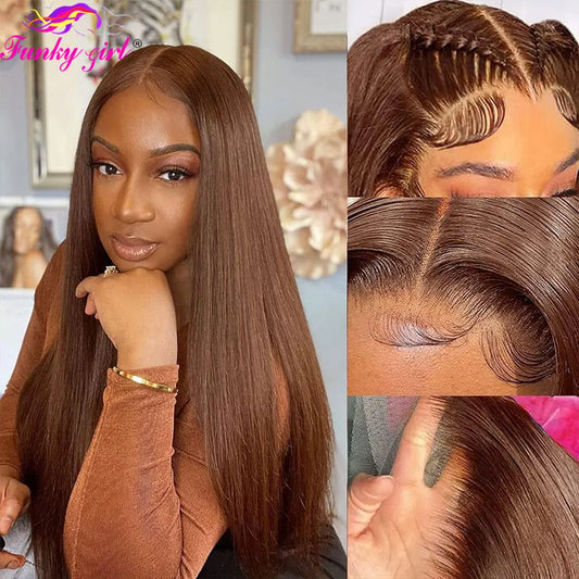 Brown Colored Straight Lace Front Wigs Human Hair Pre Plucked #4 Brazilian Transparent Lace Frontal Wigs For Women Closure Wig