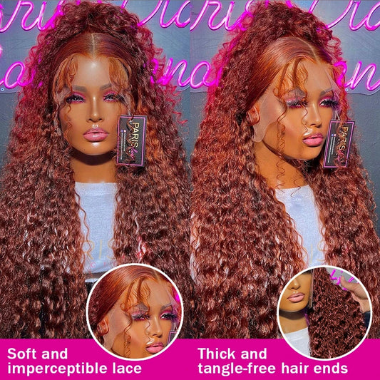 13x4 Reddish Brown Jerry Curly Lace Front Wig 100% Remy Human Hair Wigs PrePlucked Hairline 13x6 HD Transparent Lace Frontal Wig