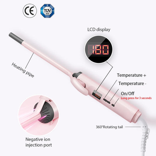 Hair Curler Negative Ions Mini Curling Iron LCD Wool Roll Ceramic Curling Wand Small Crimping Iron 9mm/13mm/16mm Styling Tool