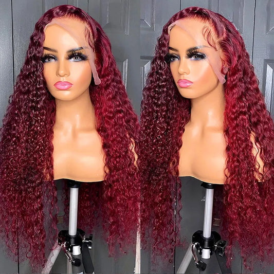 99j Burgundy Glueless Wig Human Hair Ready To Wear 13x6 Hd Lace Deep Wave Frontal Wig 13x4 Wine Red Colored Curly Wigs For Women