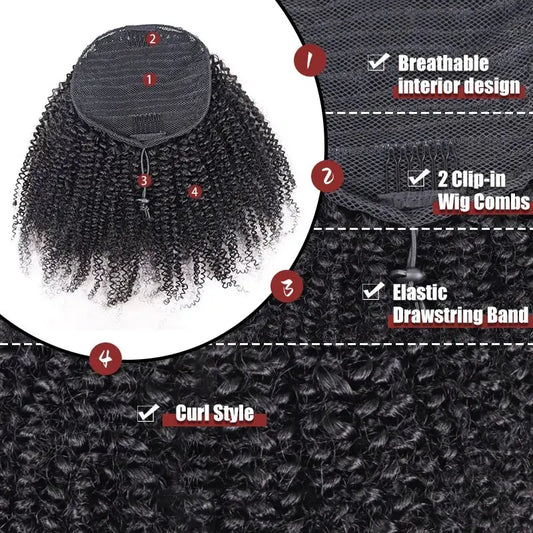 Afro Kinky Curly Ponytail Brazilian Virgin Human Hair Drawstring Fluffy Ponytail With Clip In Hairpieces 100g