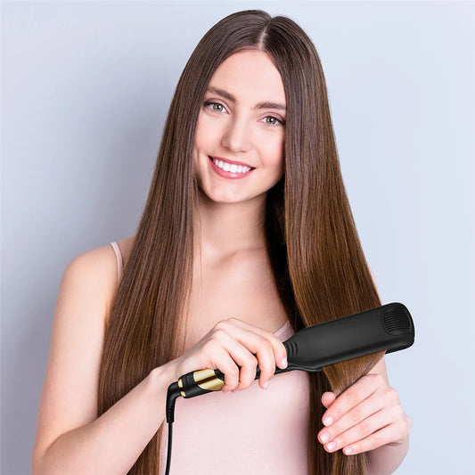 CkeyiN 55MM Wide Plate Professional Hair Straightener 3D Floating Ceramic Flat Iron Instant Heating 2 In 1 Curler Styling Tool