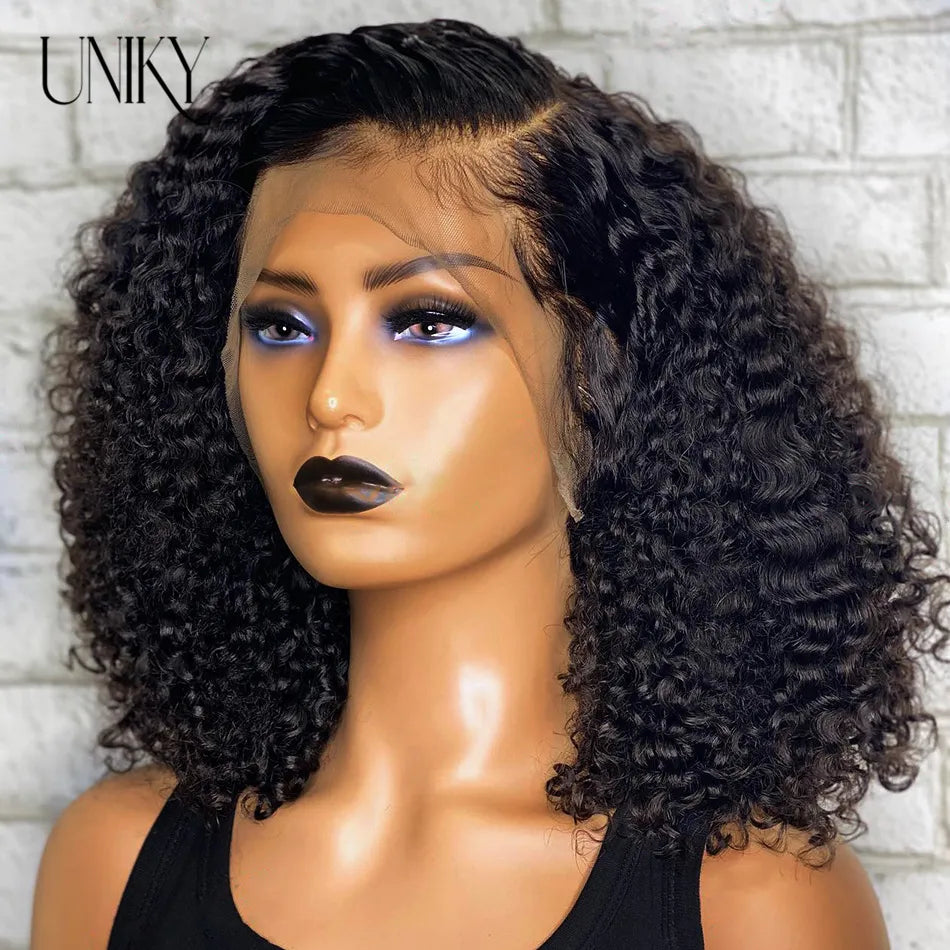 Short Curly Human Hair Bob Wig Water Lace Front Human Hair Wigs ForWomen PrePlucked Brazilian Glueless 13x4 Lace Wig Unikyhair