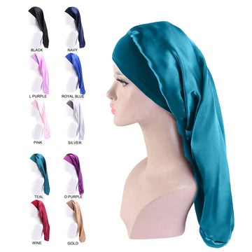 Long Satin Bonnet Sleep Cap Silk Sleeping Cap With Wide Elastic Band Loose Night Hat For Women Braids Curly Hair Natural Hair