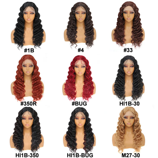 Deep Wave Lace Front Wig Synthetic 13X4X1 Afro Curly Wigs Glueless For Women Copper Red Pre Plucked with Baby Hair 20” Lace Wigs