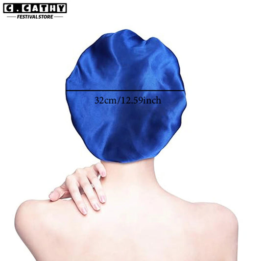 Satin Silk Hair Bonnet For Sleeping Women Wide Brim Sleep Cap Hair Bonnet For Curly Hair Showercap Children Men