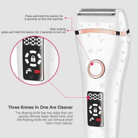 Electric Razor Painless Lady Shaver For Women Razor Shaver Hair Removal Trimmer For Legs Underarm Waterproof LCD USB Charging