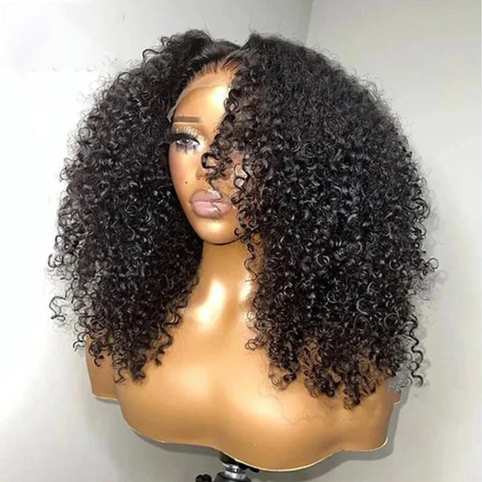 QW 180 Density Soft Glueless Synthetic Kinky Curly Lace Front Wig For African Women Baby Hair Black Preplucked Daily Cosplay