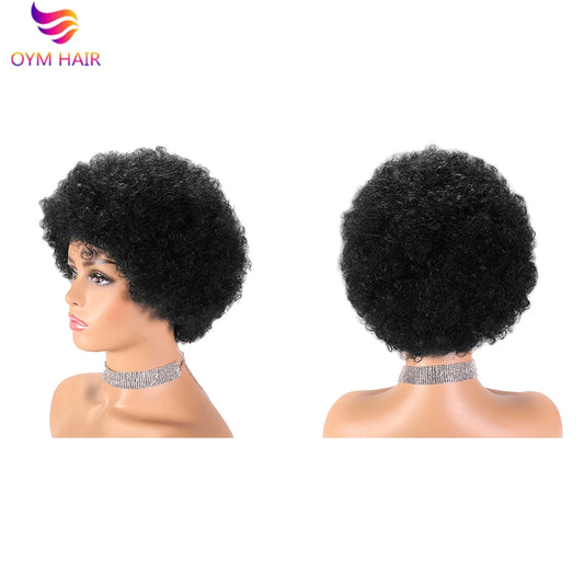 Short Brazilian Afro Kinky Curly Wig Afro Curly Full Machine Made Human Hair Kinky Curly Human Hair Wigs For Black Women